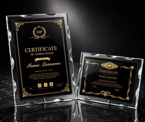 Certificate Crystal Plaque Set - custom crystal awards with your logo